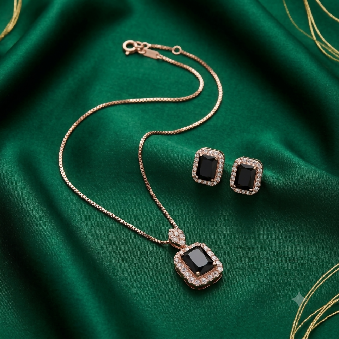 Zircon Emerald Cut Halo Set in Black