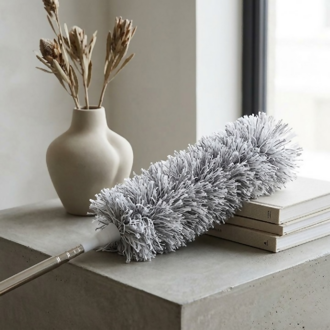 Grey Microfiber Flexible Duster Extendable Bendable Cleaning Tool with Telescopic Pole for High Ceilings Fans and Tight Corners
