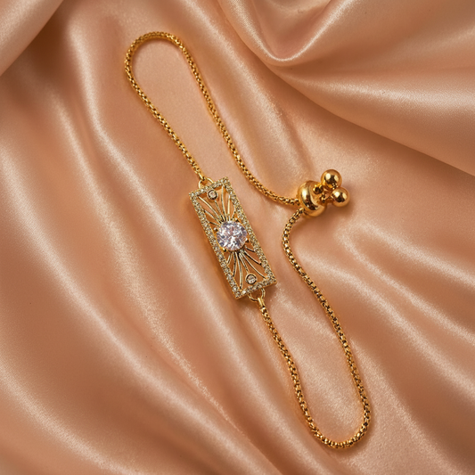 Gold-Toned Celestial Sunburst Bolo Bracelet