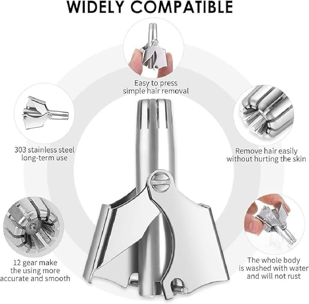 Mini Portable Stainless Steel Nose Hair Trimmer - Manual Safe Grooming Tool for Men and Women
