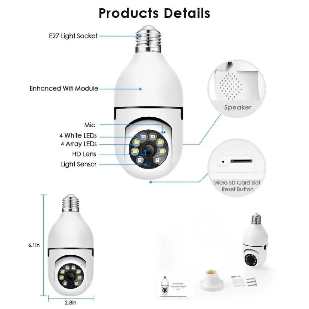 Speed X Bulb Camera 1080P WiFi 360 Panoramic Security Camera Night Vision and Two Way Audio